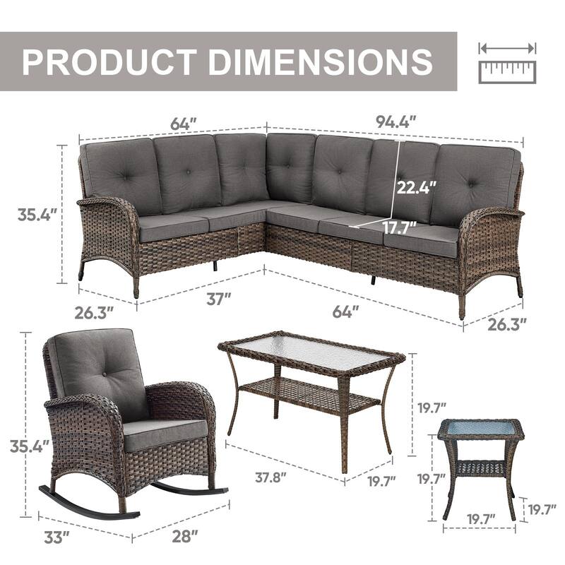 Gymojoy L-Shaped Outdoor Sectional Sofa Set, PE Wicker Couch with Water-Resistant Olefin Cushions
