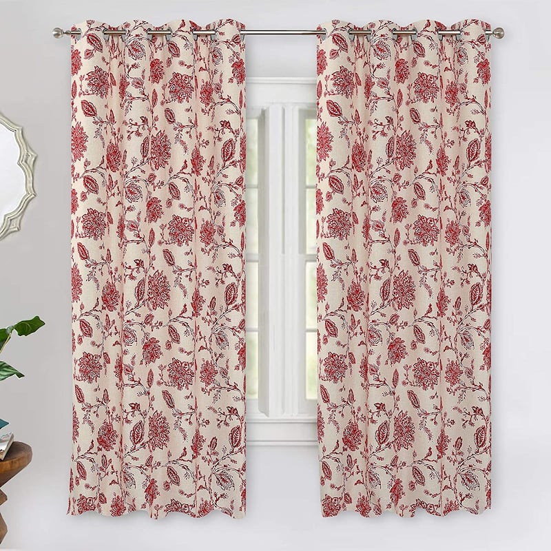 Oleson Jacobean Floral Linen Blend Blackout Curtain Panel - Red - 52" width x 63 " length