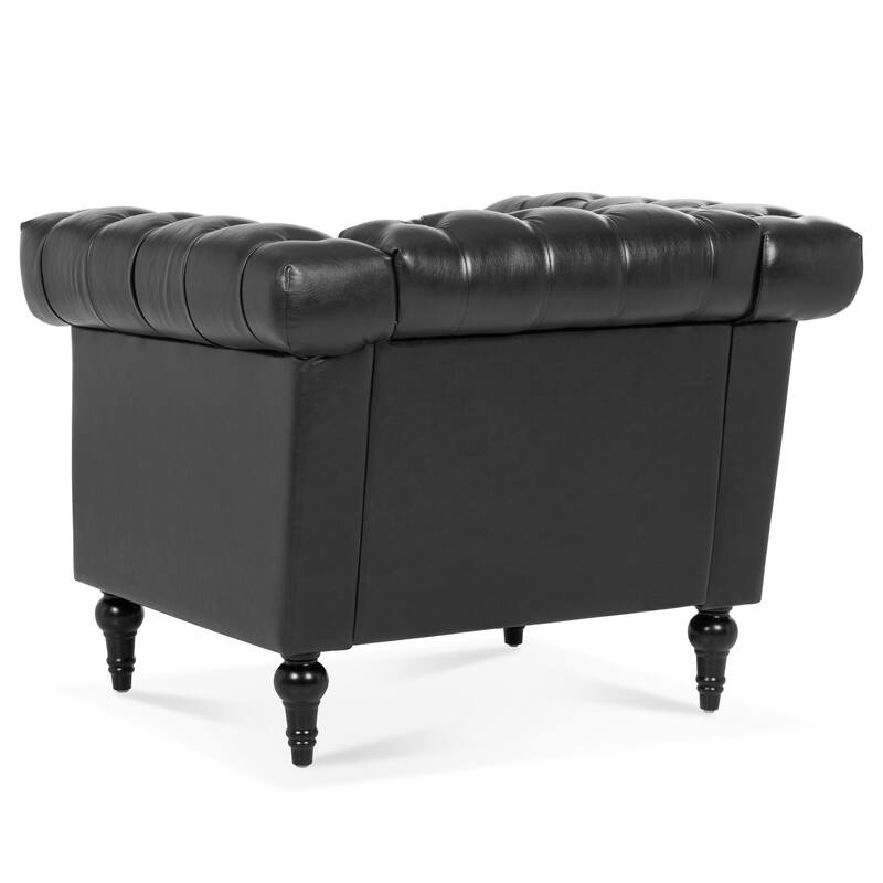 Black 38.98" Buttons Tufted Accent Chair with Birch Legs