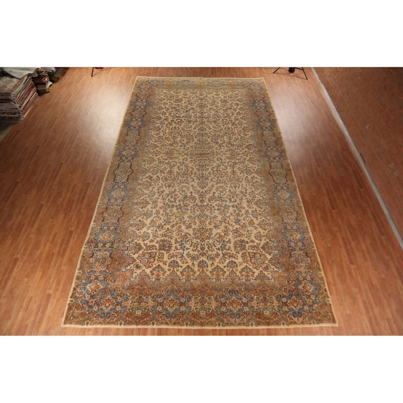 Pre-1900 Antique Kerman Persian Large Rug Handmade Wool Carpet - 11'3"x 20'3"