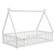 preview thumbnail 42 of 49, Tent-shaped Floor Bed with Fence & Door,Wooden Montessori Bed for Kids