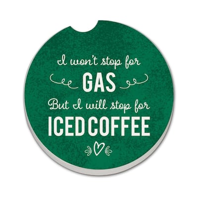 Iced Coffee 2 Pack Absorbent Stone Coaster for Vehicle Cup Holder 2.6” Diameter Manufactured in The USA