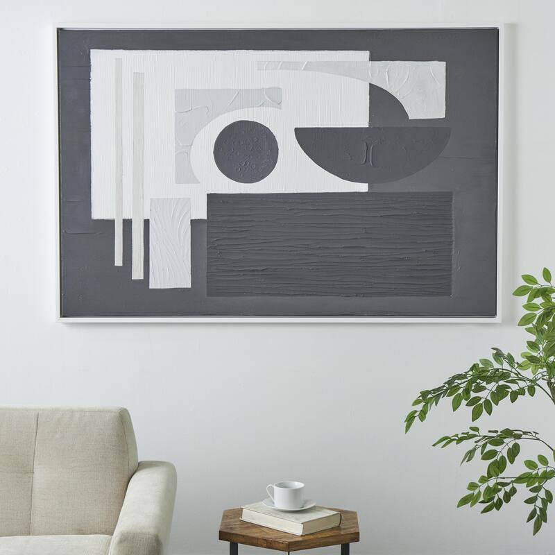 Canvas Geometric Textured Framed Wall Art with Various Shapes and White Accents - Black or White - Roche River Decor
