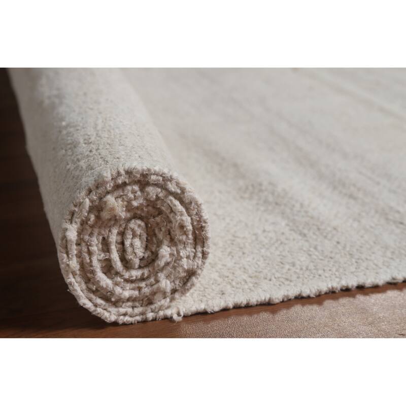 Hand Woven Oriental Cotton Carpet Modern Solid Beige & Ivories Kilim Area Rug - 11' 4'' X 9' 4''