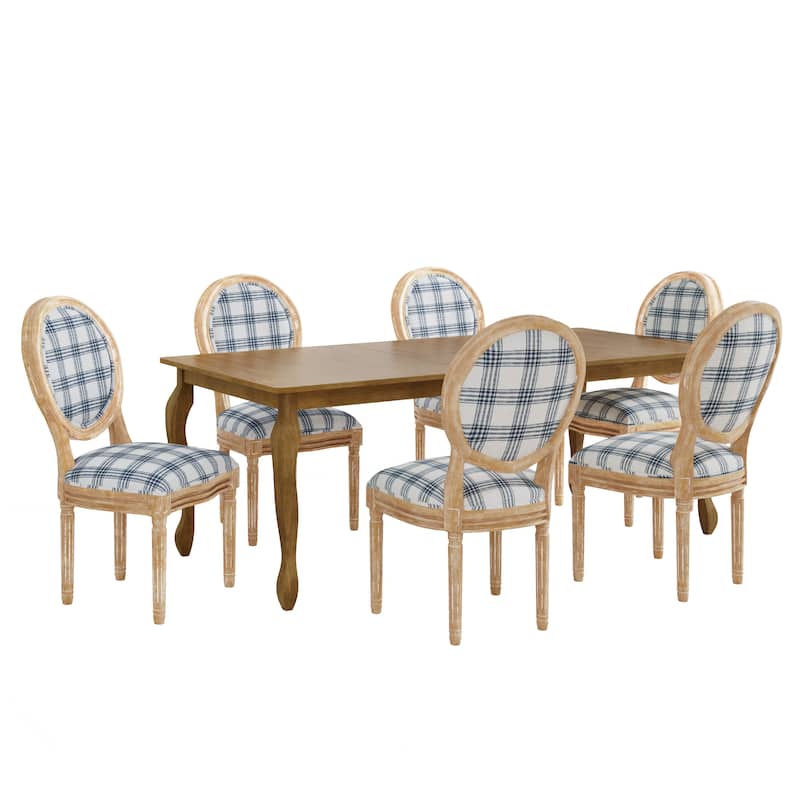 Phinnaeus French Country Fabric Rubberwood 7 Piece Dining Set with Expandable Table by Christopher Knight Home