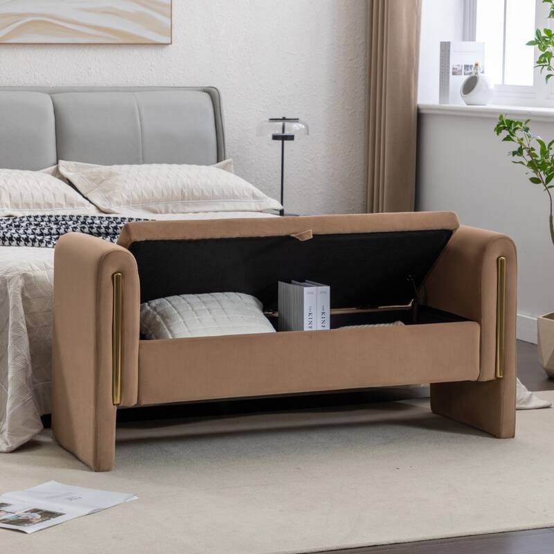 Velvet or Teddy Fabric Bedroom Storage Bench, Living Room Shoe Bench