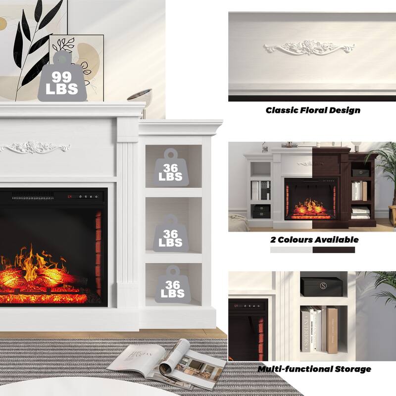 70" Wood Classical Fireplace TV Stand with 28" Electric Fireplace