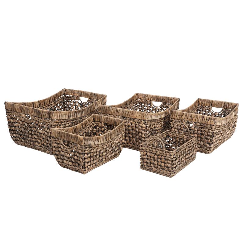 Aria Handwoven Water Hyacinth Nesting Storage Baskets with Handles (Set of 5) - Brown