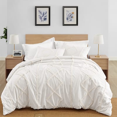 Sweet Jojo Designs Solid Ivory Boho Chic Twin Duvet Cover Bedding Set Bohemian Farmhouse Rustic Southwest Shabby Minimalist Tuft