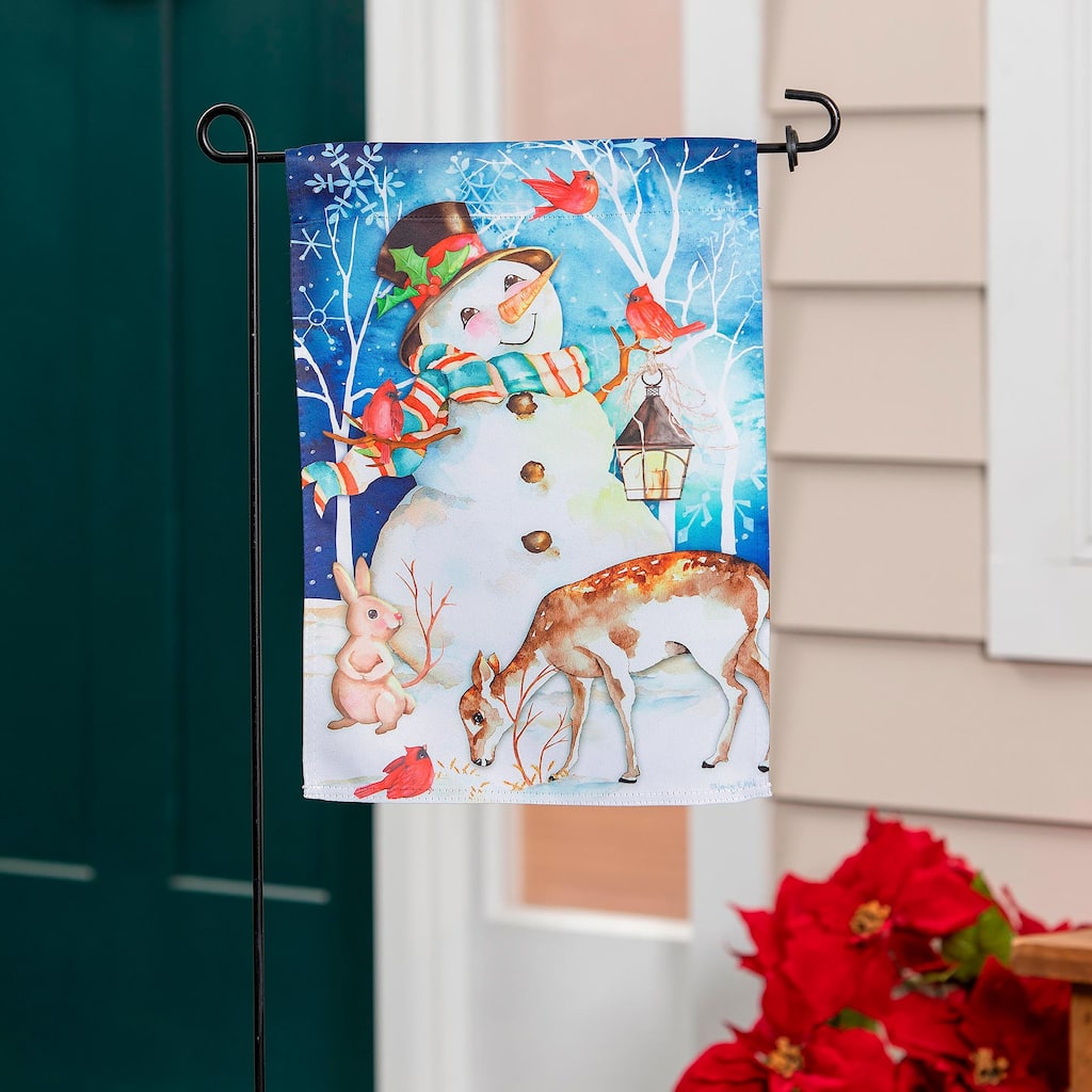 12.5 in. x 18 in. Sweet Snowman and Friends Suede Garden Flag
