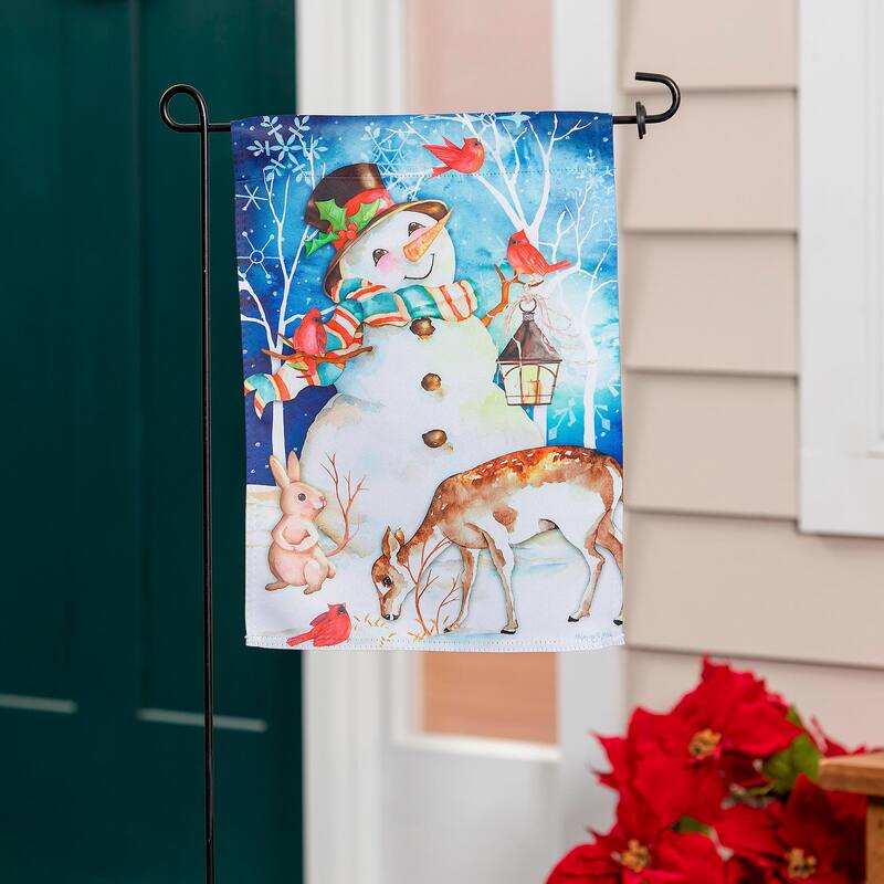 12.5 in. x 18 in. Sweet Snowman and Friends Suede Garden Flag