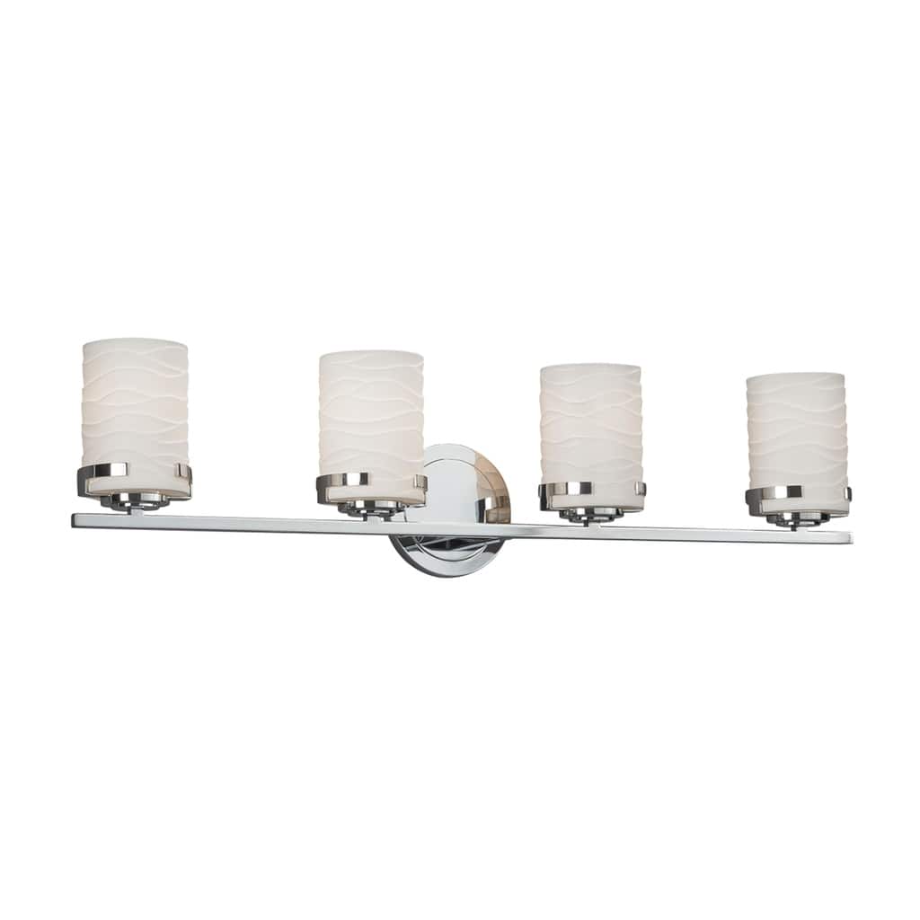 Justice Design Limoges Atlas 4-light Polished Chrome Bath Bar, Waves Cylinder - Flat Rim Shade