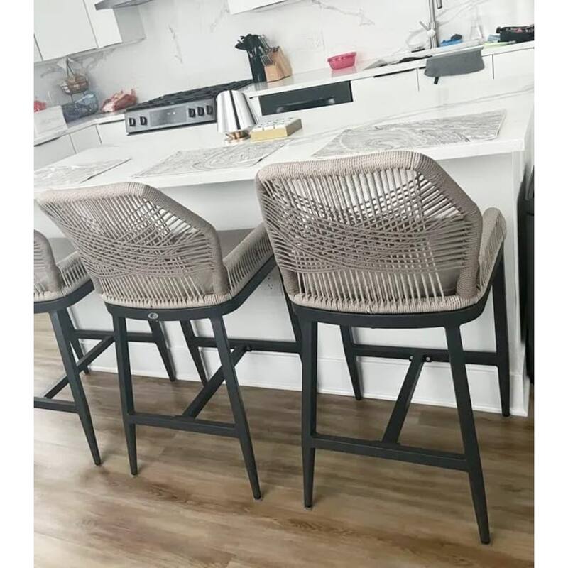 PURPLE LEAF Modern Counter Bar Stools Set of 4 Rattan Chairs with Back and Cushion Kitchen Barstools