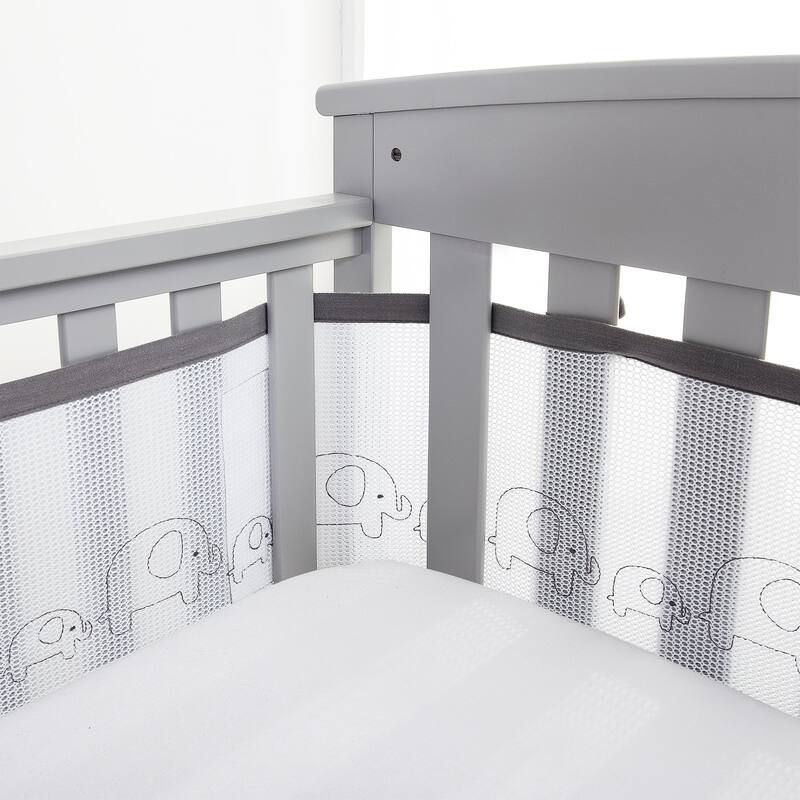 BreathableBaby Breathable Mesh Liner for Full-Size Cribs, Deluxe 4mm Mesh (Size 4FS Covers 3 or 4 Sides) - Elephants