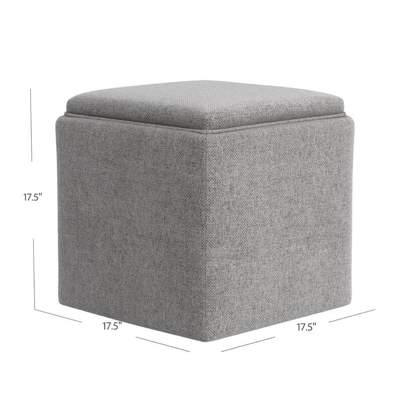 Soa 18 Inch Square Tray-Top Storage Accent Ottoman in Gray Woven Fabric