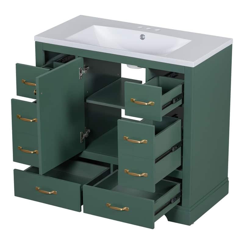 36" Bathroom Vanity Set with Sink - Six Drawers with Multi-Functional Divider, Includes Adjustable Shelf‌