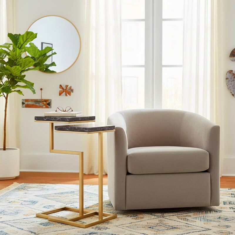 Quartz Accent Table - C-Framed Shape - Set of 2, 23", 25" Black & Gold - 25.0"