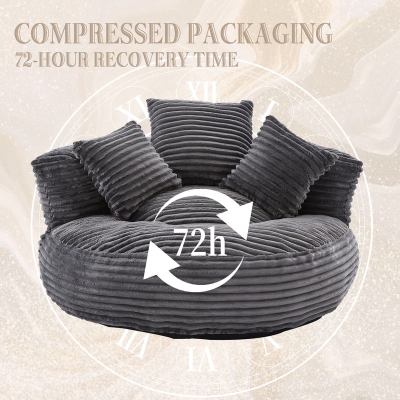 Corduroy Bean Bag Chair with 3 Pillows & Armrest
