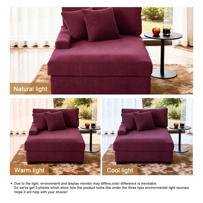 Modern Corduroy Indoor Chaise Lounge Couch with Pillows