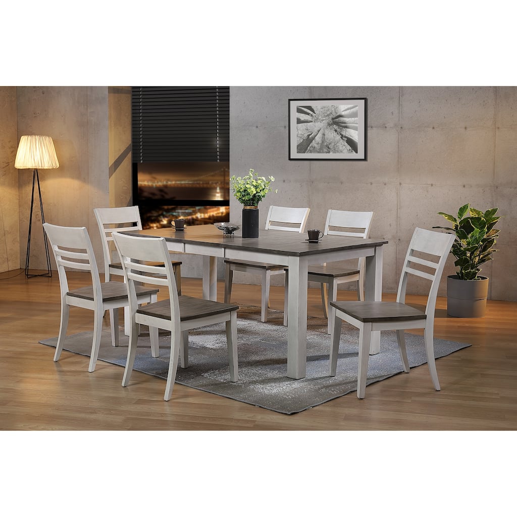 Parsons Ash & Stormy White Transitional Ladderback 7-Piece Dining Set