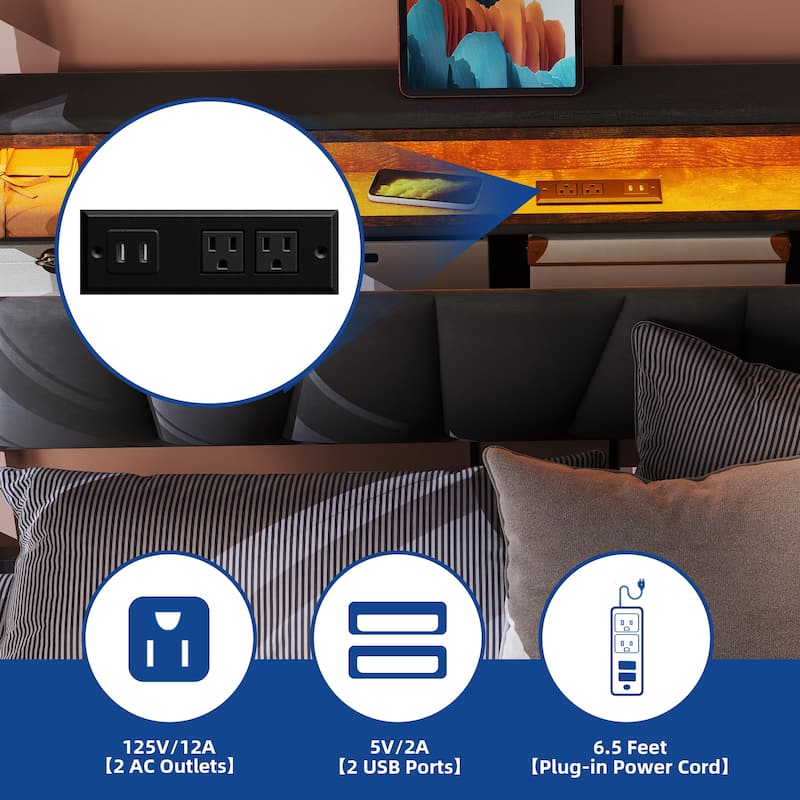 Modern Queen Upholstered Storage Bed With USB Power pad