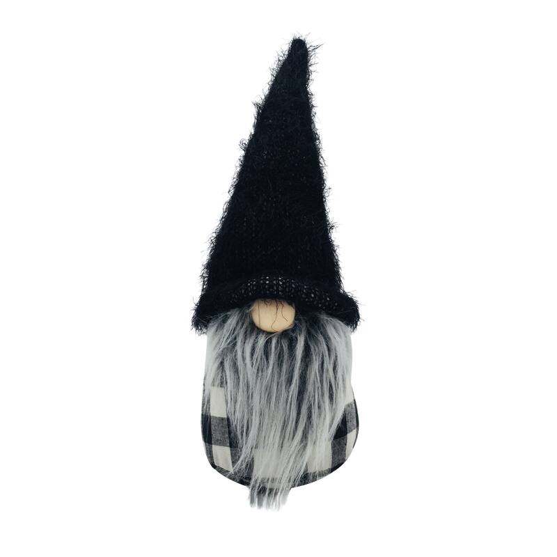 Fuzzy Hat Plaid Christmas Gnome Decoration - 17.5" - Black and White