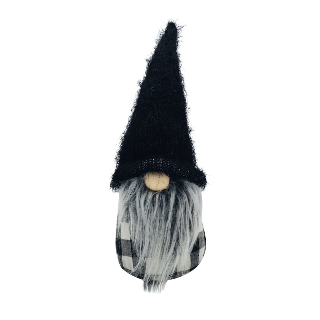 Fuzzy Hat Plaid Christmas Gnome Decoration - 17.5" - Black and White