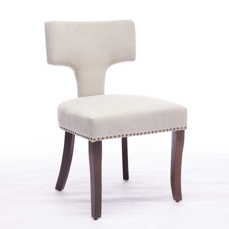 Mid Century Modern Dining Chairs Set of 2, Farmhouse Linen Fabric Upholstered Accent Chair Curved Backrest