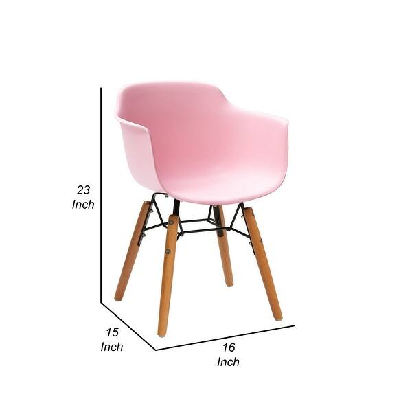 Lyna 16 Inch Kids Side Chair with Solid Back, Set of 4, Arms, Angled Wood Base, Pink