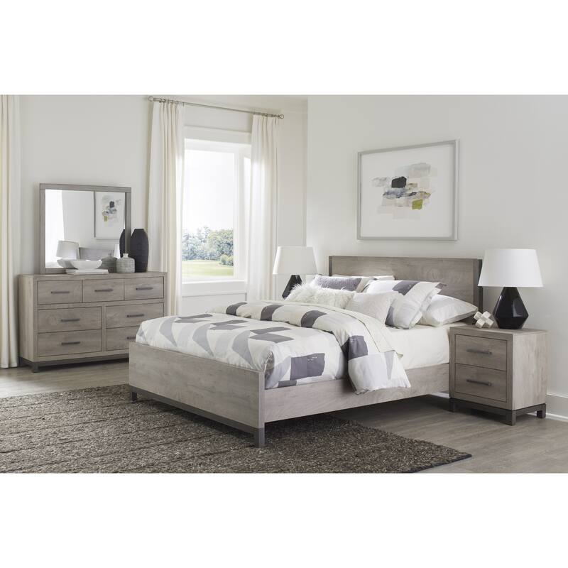 Full Size Wooden Low-Profile Bed with Scratch-Resistant Finish and Metal Accents