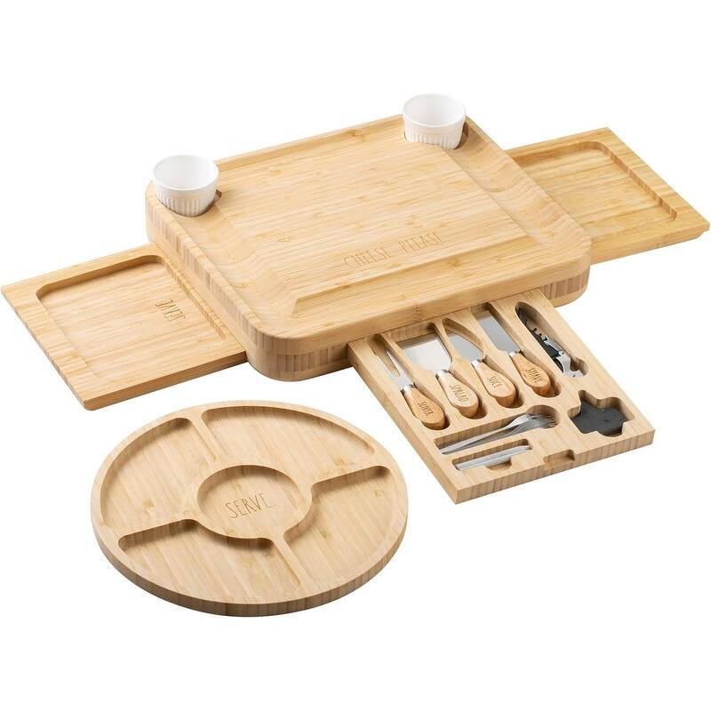 Rae Dunn Charcuterie Board & Accessories, Bamboo Cheese Board Set with Serving Forks and Platters, Cheese Knives Included