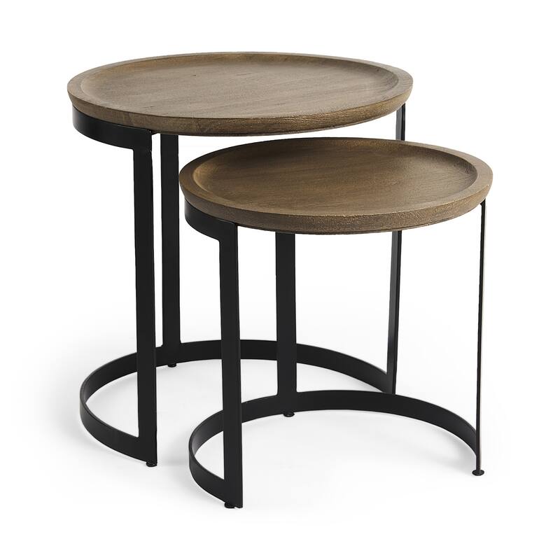 HomeRoots Set of Two Brown and Black Solid Wood and Iron Round Nested Tables - 19.00 in. x 19.25 in. x 19.00 in.