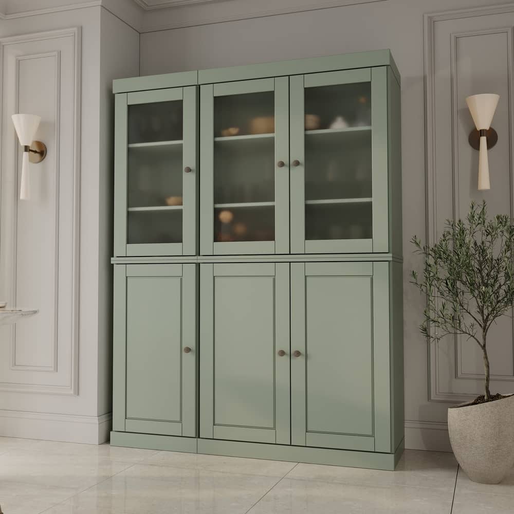Palace Imports 100% Solid Wood 48.5" Pantry China Cabinet with Frosted Glass, Solid Wood Doors and 2-Drawers