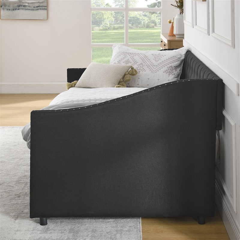 Twin Size Upholstered Tufted Daybed with Drawers and Copper Nail