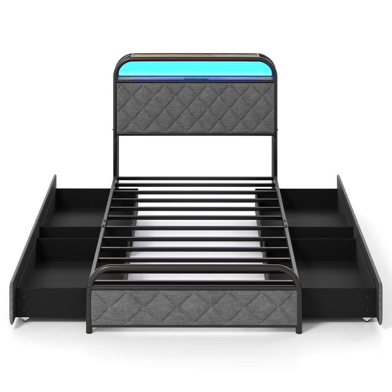 Costway Twin/Full/Queen Size Bed Frame with LED Lights & Charging