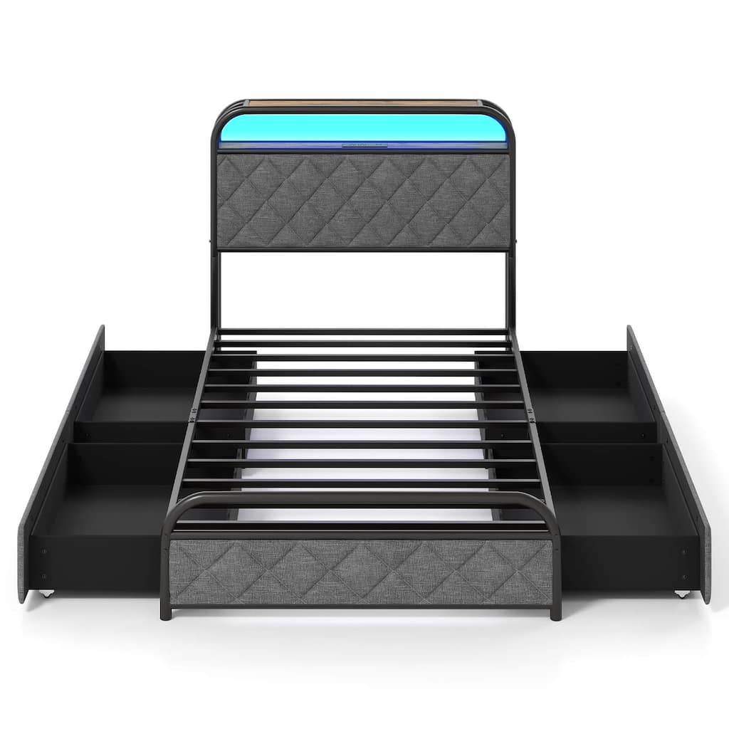 Costway Twin/Full/Queen Size Bed Frame with LED Lights & Charging