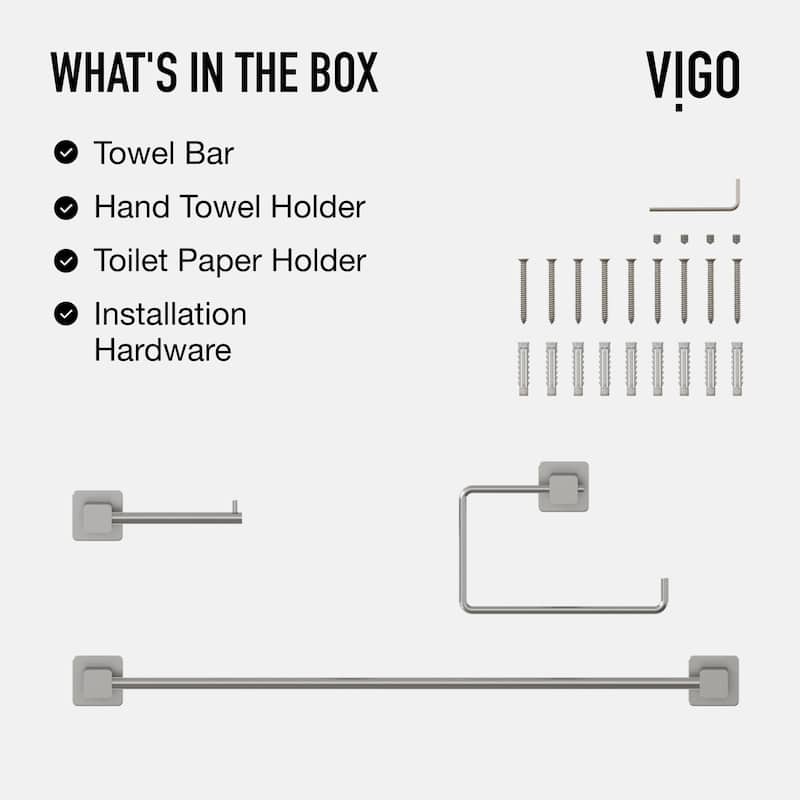 VIGO Meridian 3-Piece Bathroom Hardware Accessory Set with 24 in. Towel Bar, Toilet Paper Holder, Hand Towel Holder