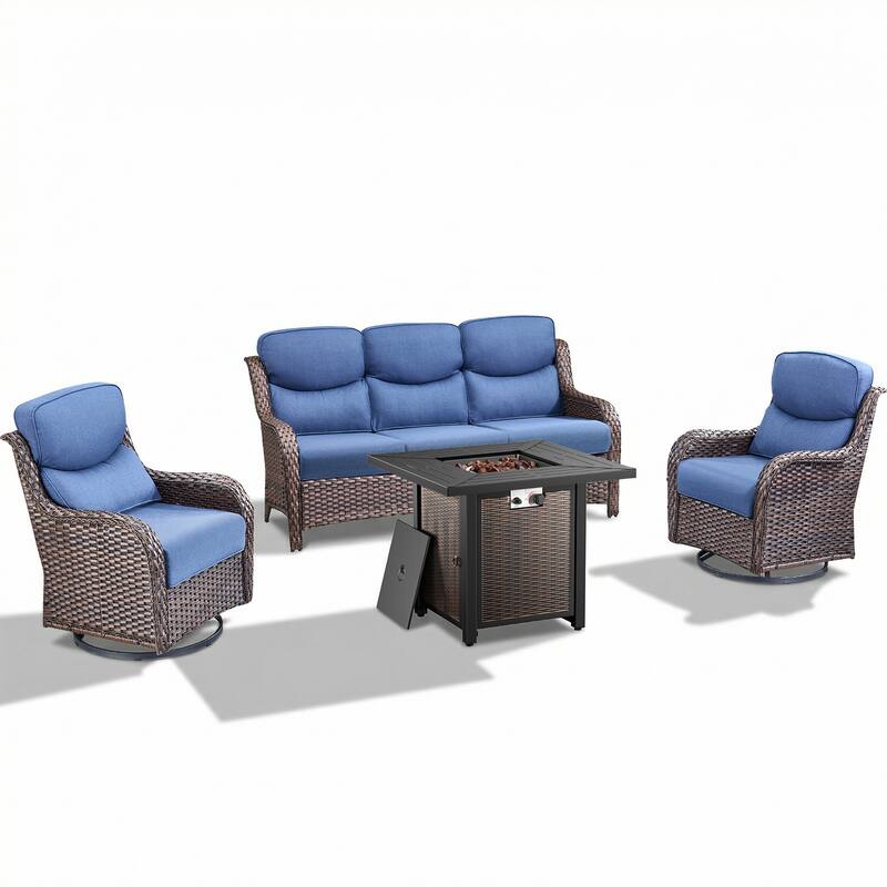 Pocassy 30 In Outdoor Propane Fire Pit Table Patio Sofa Chair Set.