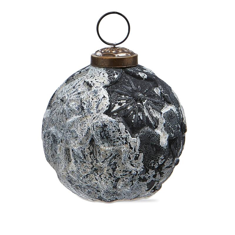 Twilight Flower Black Glass Ornament - 3" Christmas Tree Decoration, Easy Dust Clean, Perfect Holiday Decor