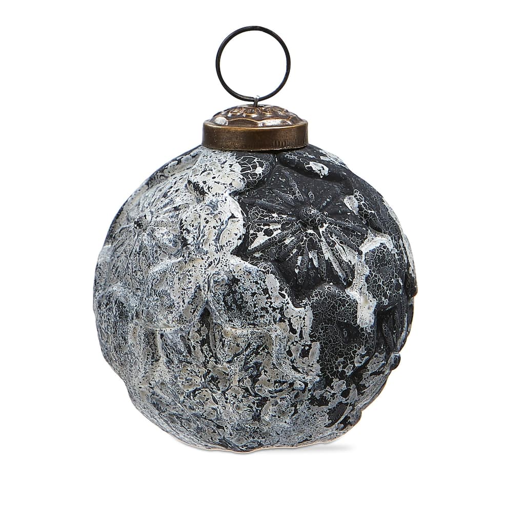 Twilight Flower Black Glass Ornament - 3" Christmas Tree Decoration, Easy Dust Clean, Perfect Holiday Decor