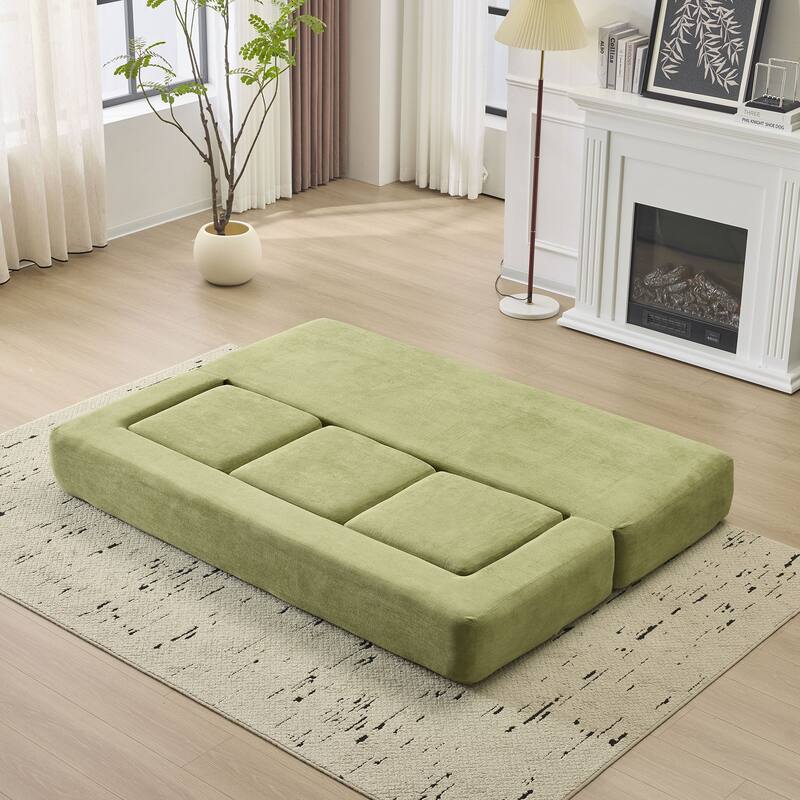 Convertible Sectional Sofa with 3 Storage Ottomans - Green Chenille Sleeper for Small Spaces