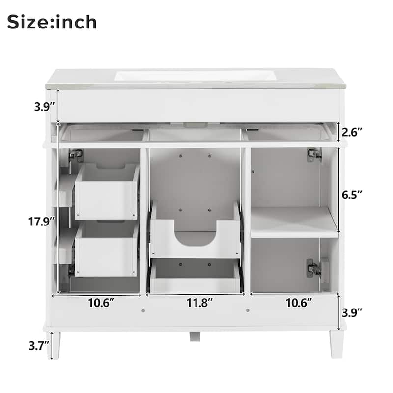36" White Bathroom Vanity Cabinet with Ceramic Sink,Versatile Storage