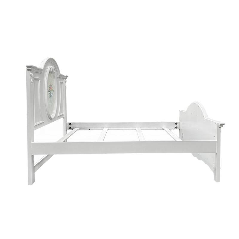 Wooden Bed with Arched Headboard in White Finish