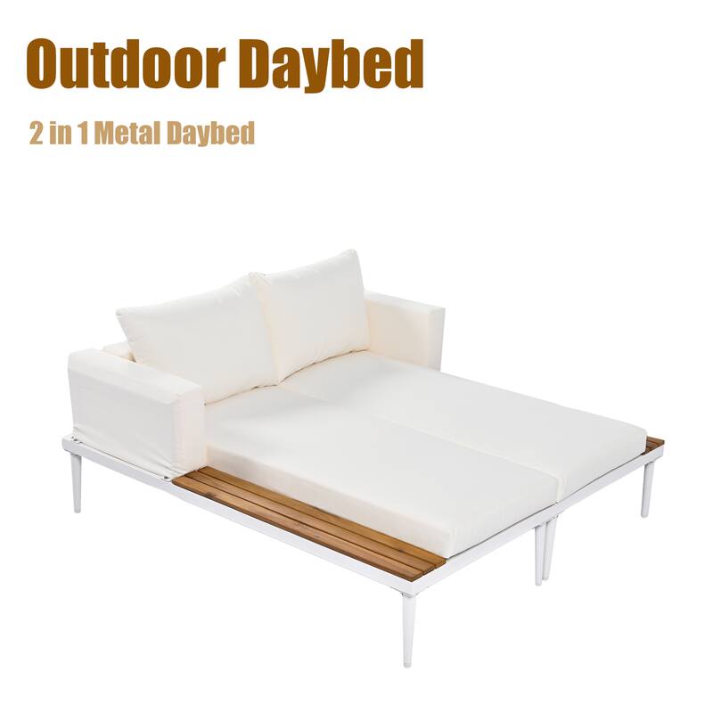 Patio Metal Daybed with Wood Topped Side Spaces