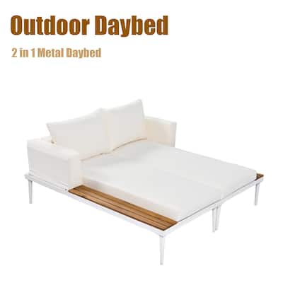 Patio Metal Daybed with Wood Topped Side Spaces