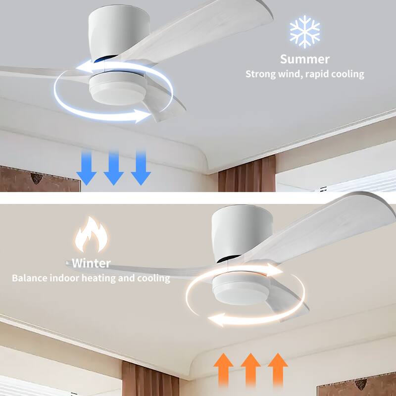 42" Solid Wood Ceiling Fan with Light-Flush Mount, Dc Motor ( Pale White Washed Walnut)