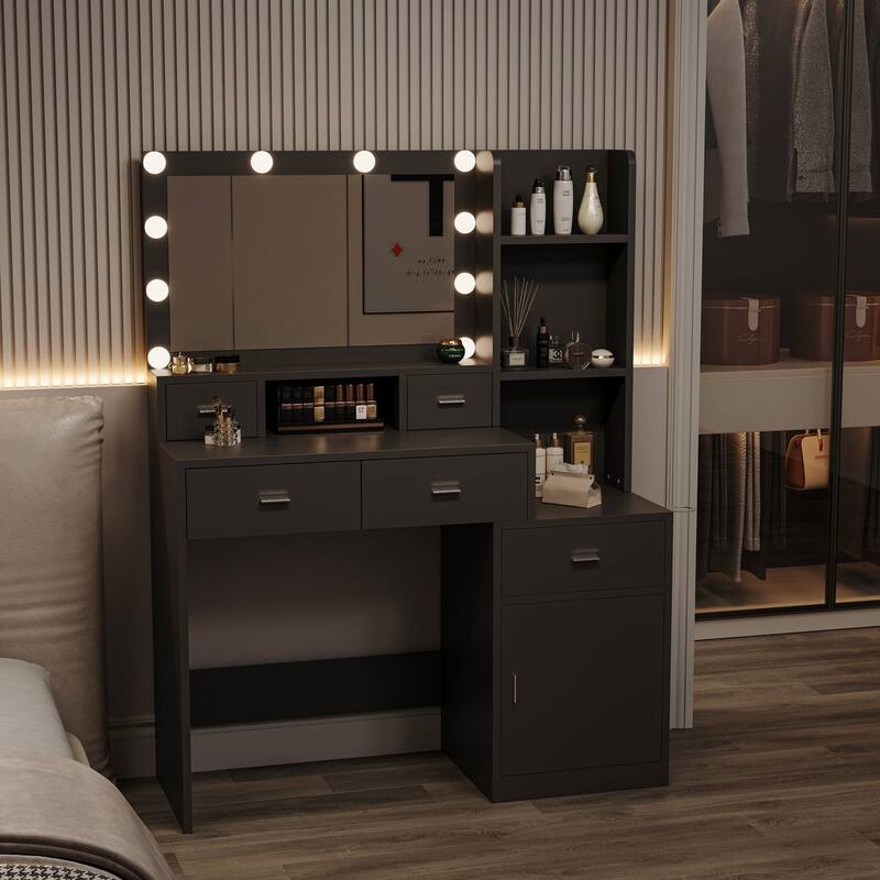 5 drawer 43.31 in. W Dresser Table with Mirror