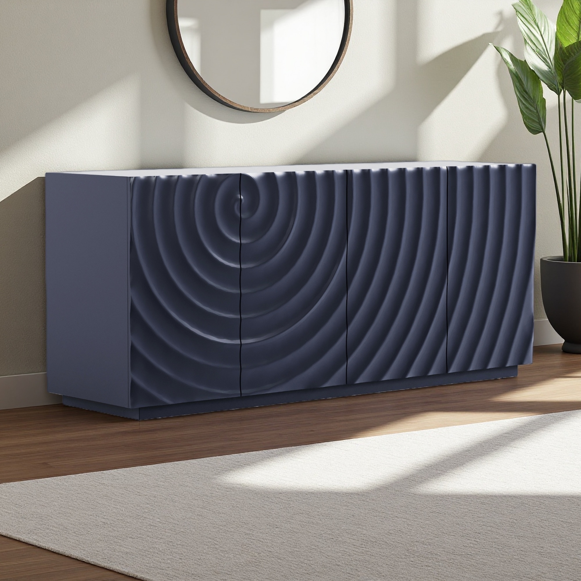 59" Modern Textured Sideboard with 3D Ripple Pattern