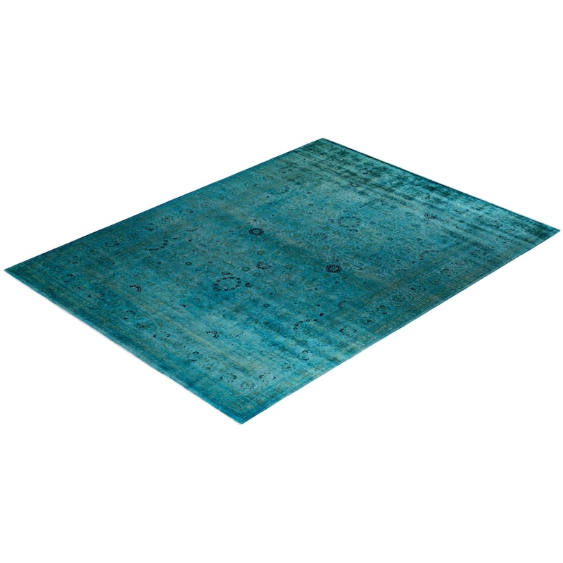 Overton Hand Knotted Wool Vintage Inspired Modern Contemporary Overdyed Blue Area Rug - 9' 1" x 12' 1"