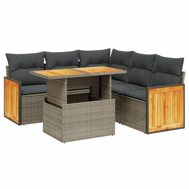 vidaXL Patio Sofa Set with Cushions Outdoor Furniture 6 Piece Poly Rattan - 21.7 x 39.4 x 28.7 in